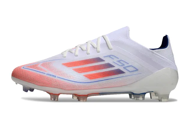 Adidas F50 White Coral Red Blue Firm-Ground Soccer Shoes 7