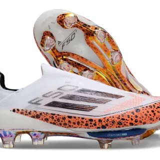 Adidas F50 White Orange Low-Cut Sock-Fit Upper Speckled Forefoot Overlay Firm-Ground Soccer Shoes
