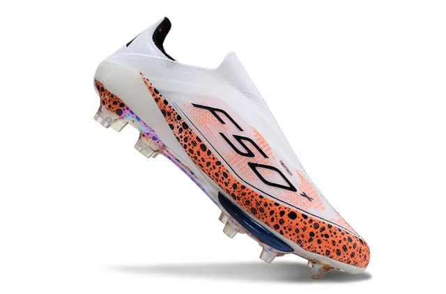 Adidas F50 White Orange Low-Cut Sock-Fit Upper Speckled Forefoot Overlay Firm-Ground Soccer Shoes 2