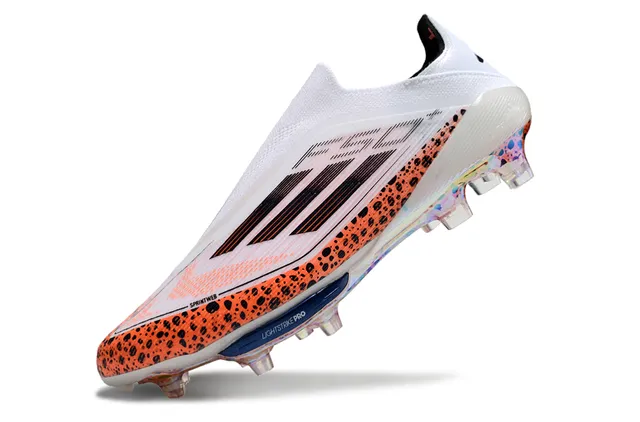 Adidas F50 White Orange Low-Cut Sock-Fit Upper Speckled Forefoot Overlay Firm-Ground Soccer Shoes 3