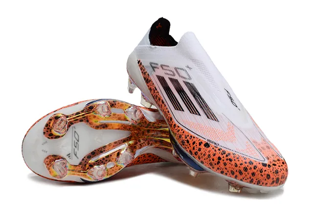 Adidas F50 White Orange Low-Cut Sock-Fit Upper Speckled Forefoot Overlay Firm-Ground Soccer Shoes 4