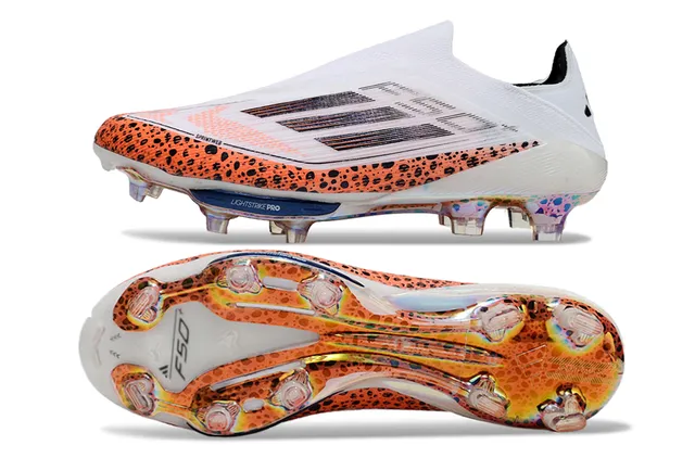 Adidas F50 White Orange Low-Cut Sock-Fit Upper Speckled Forefoot Overlay Firm-Ground Soccer Shoes 6