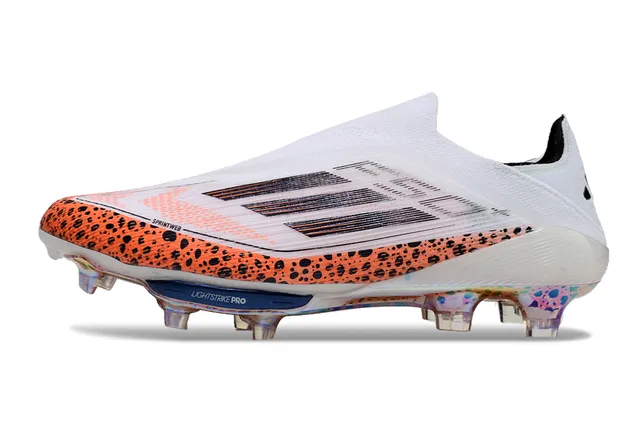Adidas F50 White Orange Low-Cut Sock-Fit Upper Speckled Forefoot Overlay Firm-Ground Soccer Shoes 7