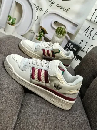 Adidas Forum Low Off-White and Burgundy Lifestyle Sneakers 7