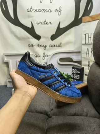 Adidas Gazelle Blue Jacquard Black Trim Gum Sole Lifestyle Sneakers 5