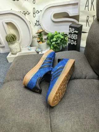 Adidas Gazelle Blue Jacquard Black Trim Gum Sole Lifestyle Sneakers 6