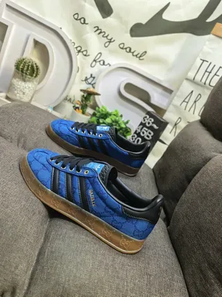 Adidas Gazelle Blue Jacquard Black Trim Gum Sole Lifestyle Sneakers 7