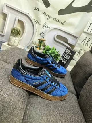 Adidas Gazelle Blue Jacquard Black Trim Gum Sole Lifestyle Sneakers 9