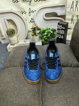 Adidas Gazelle Blue Jacquard Black Trim Gum Sole Lifestyle Sneakers 10