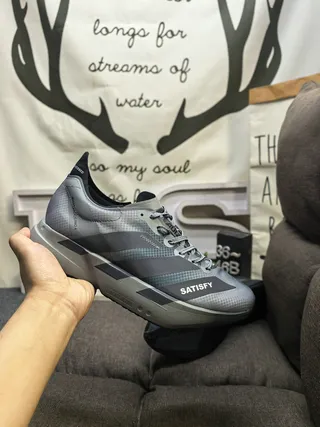 Adidas Gray Black Layered Mesh-Synthetic Upper Geometric Stripe Overlay Lifestyle Sneakers 5