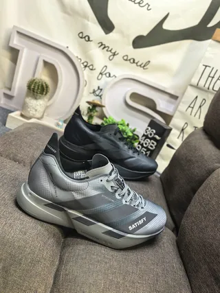 Adidas Gray Black Layered Mesh-Synthetic Upper Geometric Stripe Overlay Lifestyle Sneakers 9