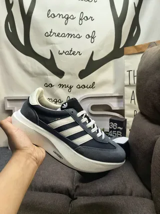 Adidas Gray Black Platform Sole Three-Stripe Side Panel Lifestyle Sneakers 5