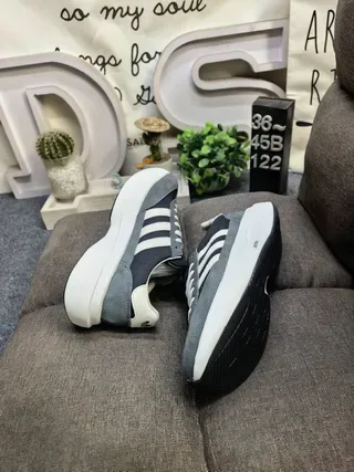 Adidas Gray Black Platform Sole Three-Stripe Side Panel Lifestyle Sneakers 6