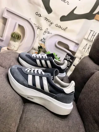 Adidas Gray Black Platform Sole Three-Stripe Side Panel Lifestyle Sneakers 7
