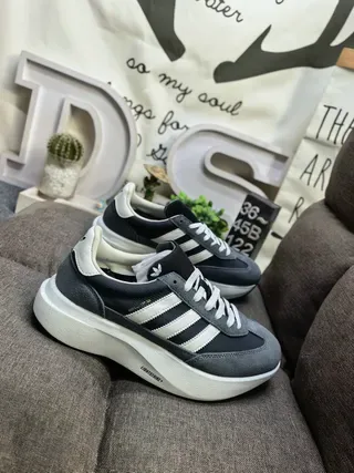Adidas Gray Black Platform Sole Three-Stripe Side Panel Lifestyle Sneakers 9