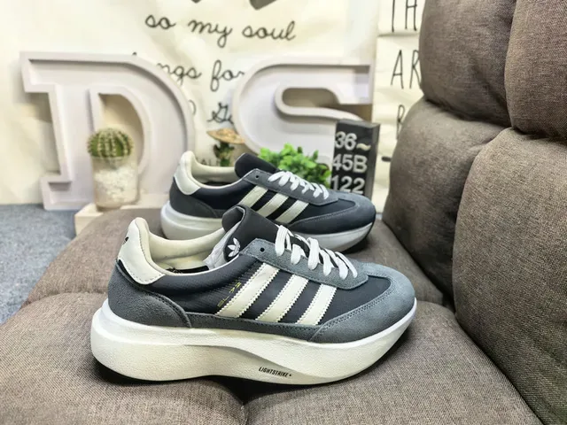 Adidas Gray Black Platform Sole Three-Stripe Side Panel Lifestyle Sneakers 11