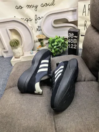 Adidas Gray Black Platform Sole Three-Stripe Side Panel Lifestyle Sneakers 16