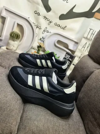 Adidas Gray Black Platform Sole Three-Stripe Side Panel Lifestyle Sneakers 17