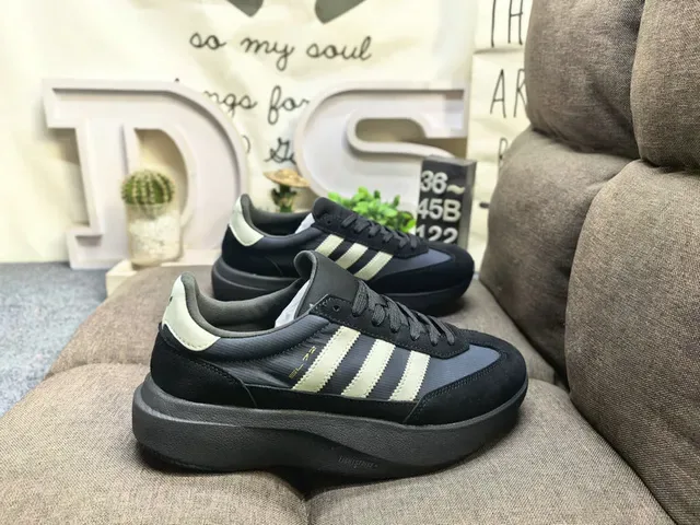 Adidas Gray Black Platform Sole Three-Stripe Side Panel Lifestyle Sneakers 21
