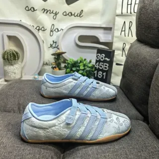 Adidas ग्रे ब्लू बिना लेस लो-टॉप फ्लोरल जेकार्ड अपर लाइफस्टाइल स्नीकर