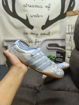 Adidas Gray Blue Laceless Low-Top Floral Jacquard Upper Lifestyle Sneakers 5