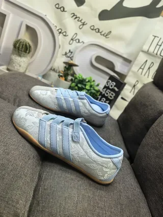 Adidas Gray Blue Laceless Low-Top Floral Jacquard Upper Lifestyle Sneakers 7