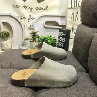 Adidas Gray Brown Suede Upper Cork Sole Slippers
