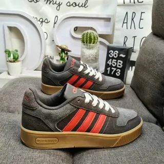 Adidas Gray Red Low-Top Suede-and-Textile Upper Lifestyle Sneakers