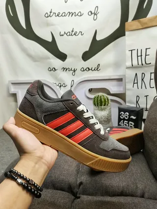 Adidas Gray Red Low-Top Suede-and-Textile Upper Lifestyle Sneakers 5