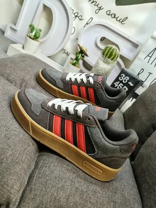 Adidas Gray Red Low-Top Suede-and-Textile Upper Lifestyle Sneakers 7