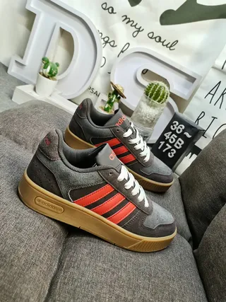 Adidas Gray Red Low-Top Suede-and-Textile Upper Lifestyle Sneakers 9