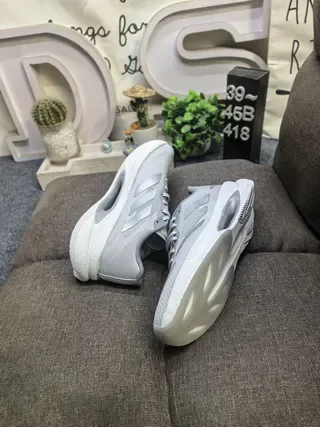 Adidas Gray Silver Lightweight Mesh Upper Metallic Three-Stripe Branding Lifestyle Sneakers 6