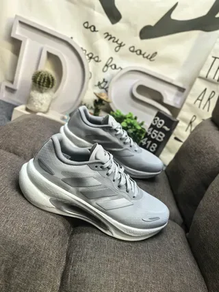 Adidas Gray Silver Lightweight Mesh Upper Metallic Three-Stripe Branding Lifestyle Sneakers 9