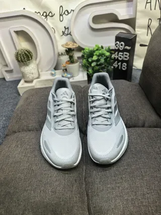 Adidas Gray Silver Lightweight Mesh Upper Metallic Three-Stripe Branding Lifestyle Sneakers 10