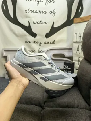 Adidas Gray White Engineered Mesh Upper Three-Stripe Side Panel Lifestyle Sneakers 5