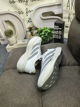 Adidas Gray White Engineered Mesh Upper Three-Stripe Side Panel Lifestyle Sneakers 6