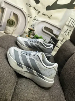 Adidas Gray White Engineered Mesh Upper Three-Stripe Side Panel Lifestyle Sneakers 7