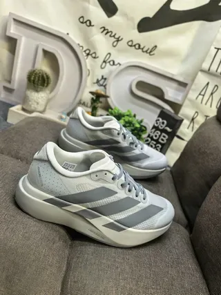 Adidas Gray White Engineered Mesh Upper Three-Stripe Side Panel Lifestyle Sneakers 9