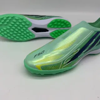 Adidas Green Blue Laceless Sock-Fit Upper Iridescent Synthetic Overlay Turf Soccer Shoes