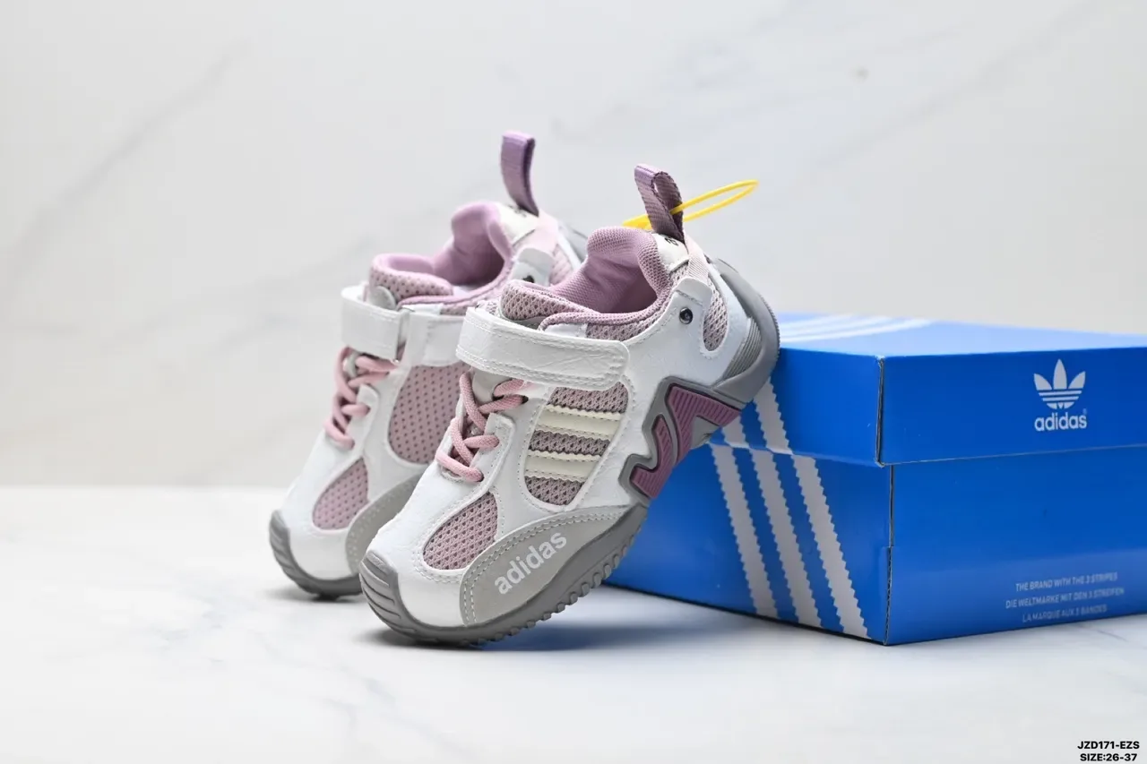 Adidas Kids White Pink Gray Velcro Strap Sneakers 20