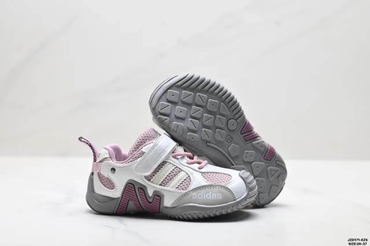 Adidas Kids White Pink Gray Velcro Strap Sneakers 21