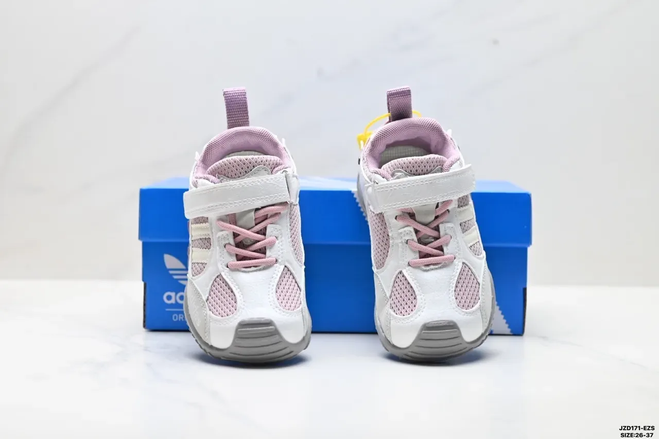 Adidas Kids White Pink Gray Velcro Strap Sneakers 22