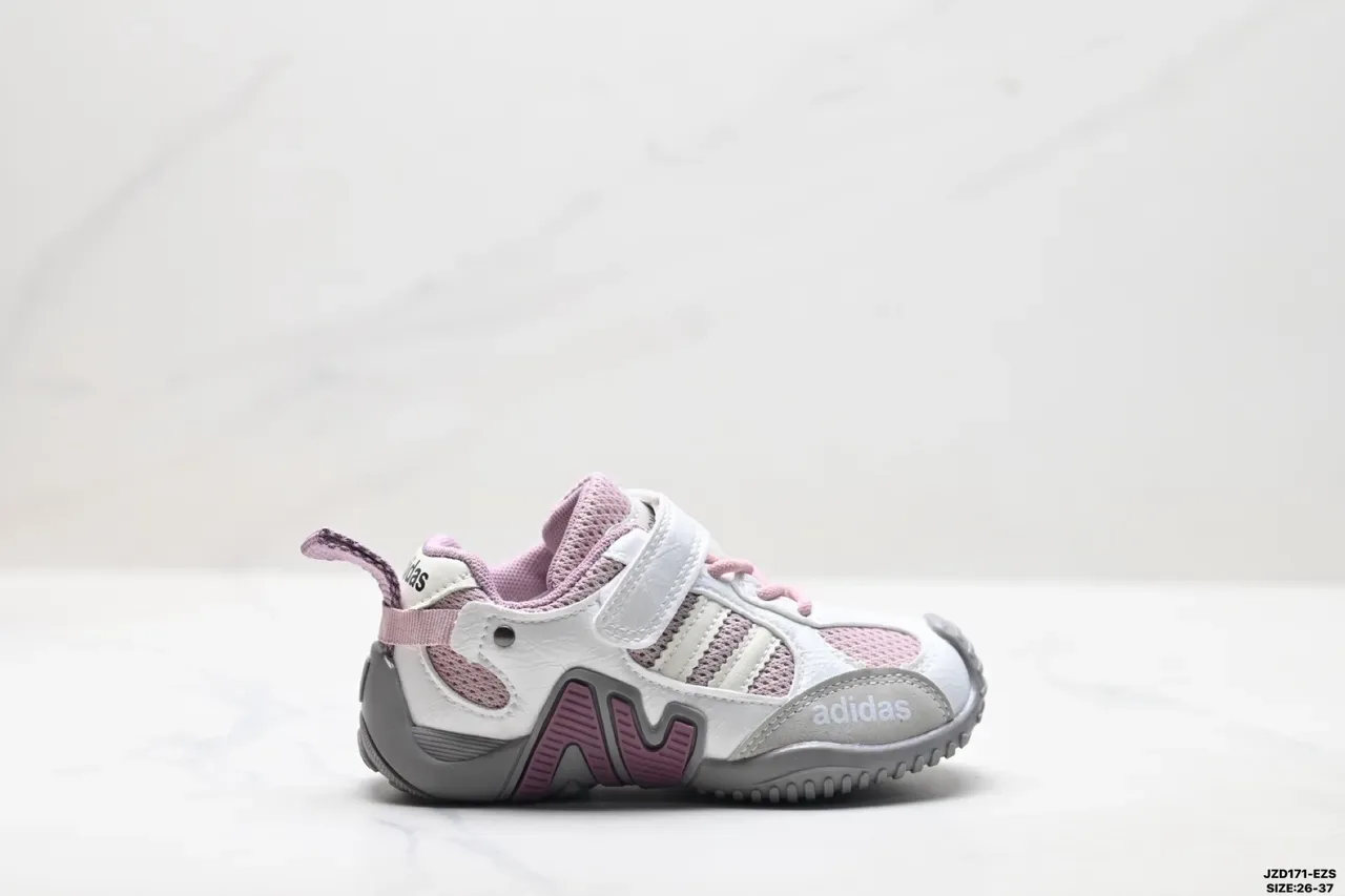 Adidas Kids White Pink Gray Velcro Strap Sneakers 23