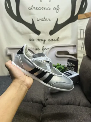 Adidas Mary Jane Shoes Gray Black Laceless Strap-Closure Sneakers 5