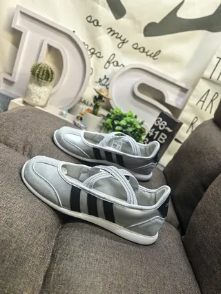 Adidas Mary Jane Shoes Gray Black Laceless Strap-Closure Sneakers 7
