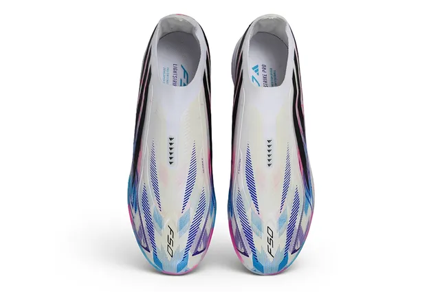 Adidas Chaussures de Football pour Pelouse Multicolores Sans Lacets Haut Ajusté Chaussette Graphismes Dégradé Rose-Bleu-Blanc 2