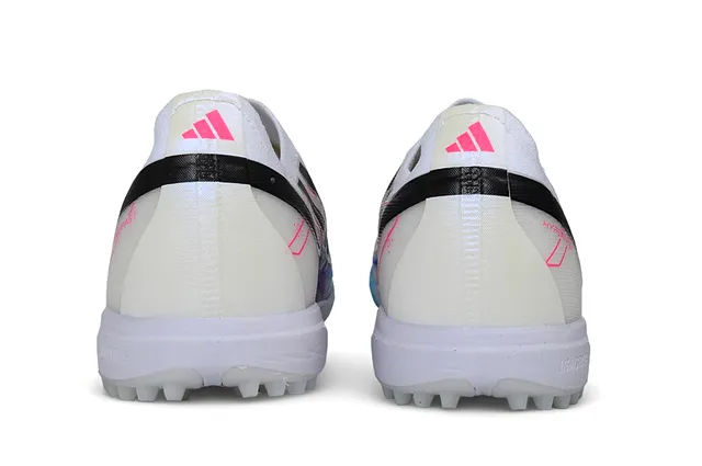 Adidas Chaussures de Football pour Pelouse Multicolores Sans Lacets Haut Ajusté Chaussette Graphismes Dégradé Rose-Bleu-Blanc 3