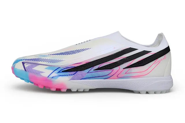 Adidas Chaussures de Football pour Pelouse Multicolores Sans Lacets Haut Ajusté Chaussette Graphismes Dégradé Rose-Bleu-Blanc 8