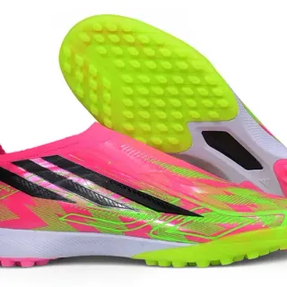 Adidas Pink Green Sock-Fit Collar Synthetic Cage Overlay Turf Soccer Shoes
