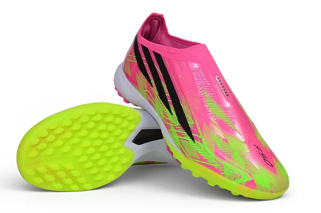Adidas وردي أخضر ربطة عنق من النوع الجورب تغطية الإطار الصناعي عشب أحذية كرة القدم 13